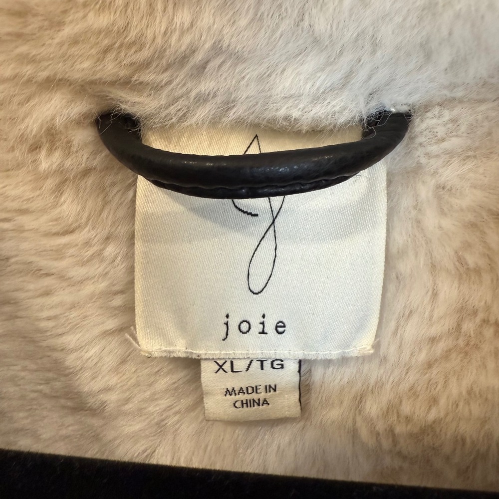 Joie Faux Fur Lined Black Faux Leather Aviator Moto Jacket XL - Picture 7 of 10
